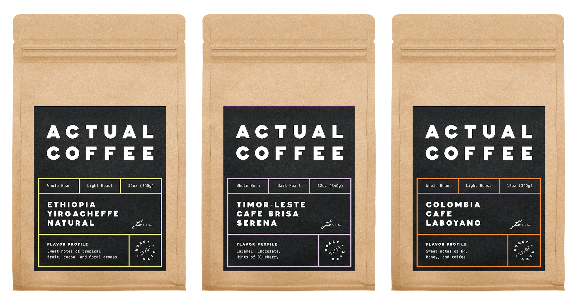 Actual Coffee brand elements grid